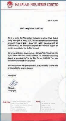 Jai Balaji Industries Work Completion Certificate